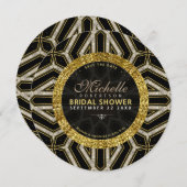 グリッタースタイル金ゴールドブラッククロスブライダルシャワーラウンド 招待状 (正面/裏面)