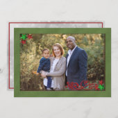 グリッタースターと緑の枠のクリスマスフォト シーズンカード (正面/裏面)