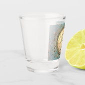 グリッタースターズオンブルーティール（緑がかった色）誕生日カスタマイズ ショットグラス (左)