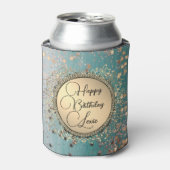 グリッタースターズオンブルーティール(緑がかった色)誕生日カスタマイズ 缶クーラー (缶正面)