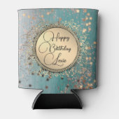 グリッタースターズオンブルーティール(緑がかった色)誕生日カスタマイズ 缶クーラー (正面)