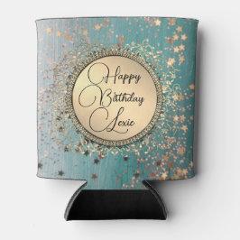 グリッタースターズオンブルーティール（緑がかった色）誕生日カスタマイズ 缶クーラー