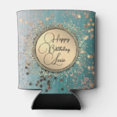 グリッタースターズオンブルーティール(緑がかった色)誕生日カスタマイズ 缶クーラー (裏面)