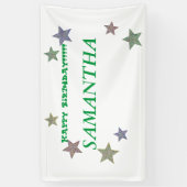 グリッタースターズグリーン文字ハッピーバースデーバナー 横断幕 (縦)