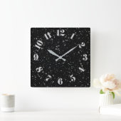 グリッタースター2 – シルバーブラック スクエア壁時計 (ホーム)
