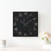グリッタースター2 – シルバーブラック スクエア壁時計 (ホーム)