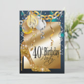 グリッタースティレットバルーン21歳誕生日ティール(緑がかった色) 招待状 (スタンド正面)