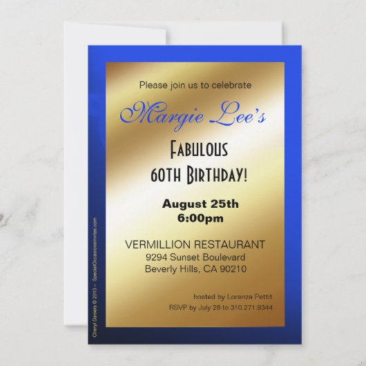 グリッタースティレットバルーン60番目の誕生日青 招待状 (裏面)