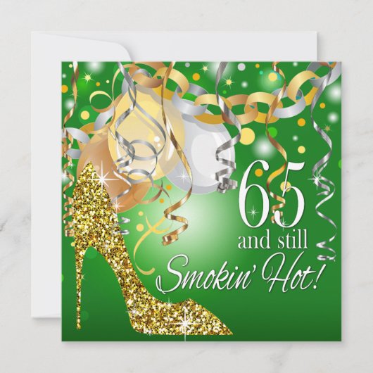 グリッタースティレット65th誕生日|緑の金ゴールド 招待状 (正面)