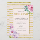 グリッターストライプ&フローラブライダルシャワー招待 招待状 (正面/裏面)
