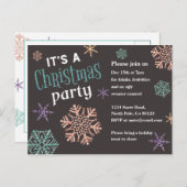 グリッタースノーフレークスクリスマスパーティの招待状 ポストカード (正面/裏面)