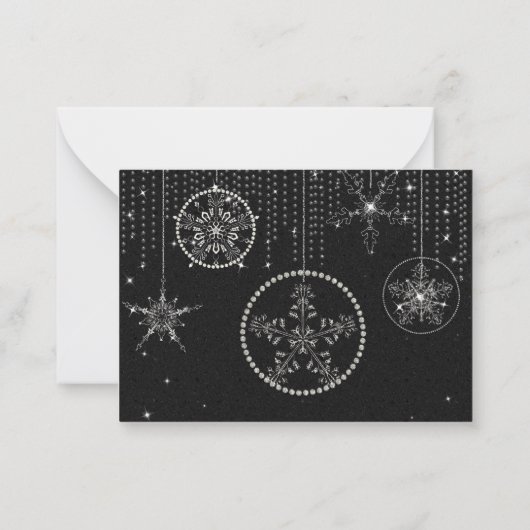 グリッタースノーフレーク白黒エレガントクラシーシック ノートカード (裏面)