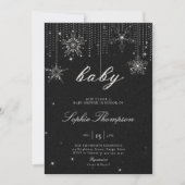 グリッタースノーフレークBWベビー男女兼用シャワー 招待状 (正面)
