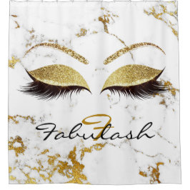 グリッタースパークリモノグラム名金ゴールドホワイトマーブル シャワーカーテン
