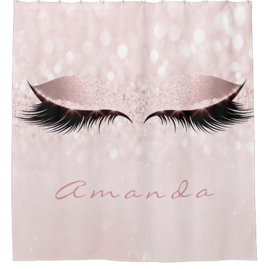 グリッタースパークリーなメイクプリンセスピンク名アイラッシュ シャワーカーテン (正面)
