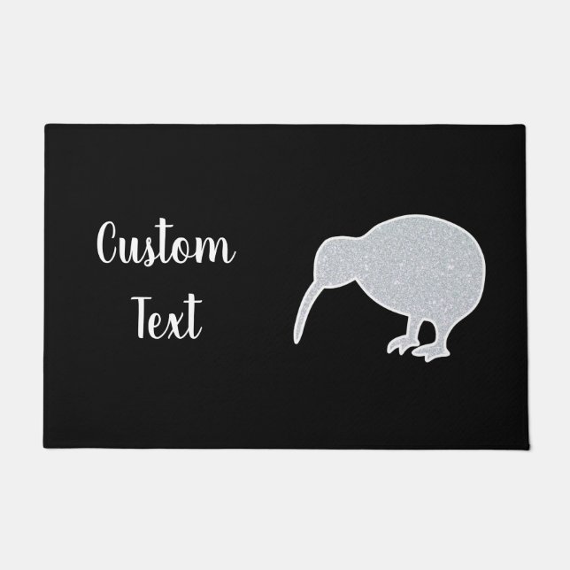 グリッタースパークルシルバーNZキウイとカスタム文字 ドアマット (正面)