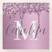 グリッタースパークルバラガーリー赤面ピンク名 ガラスコースター (正面)