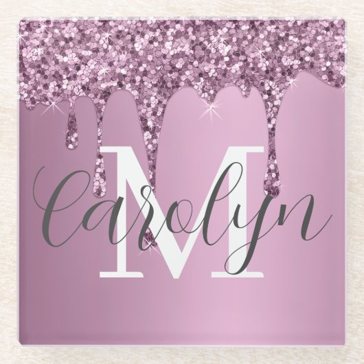 グリッタースパークルバラガーリー赤面ピンク名 ガラスコースター (正面)