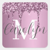 グリッタースパークルバラガーリー赤面ピンク名 スクエアシール (正面)