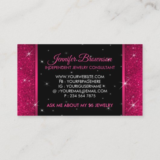 グリッタースパークルピンククラウンジュエリーアクセサリー 名刺 (裏面)