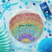 グリッタースパークル金ゴールド虹 ペーパープレート (パーティー)