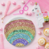 グリッタースパークル金ゴールド虹 ペーパープレート (パーティー)