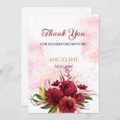 グリッタースプラッシュブルガンディダリアバラ誕生日 サンキューカード (正面/裏面)