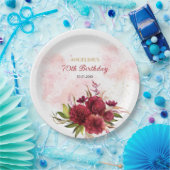 グリッタースプラッシュブルガンディダリアバラ誕生日 ペーパープレート (パーティー)