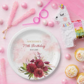 グリッタースプラッシュブルガンディダリアバラ誕生日 ペーパープレート (パーティー)