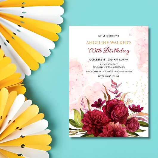 グリッタースプラッシュブルガンディダリアバラ誕生日 招待状