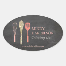 グリッタースプーンウィスクヘラのロゴの黒板 楕円形シール