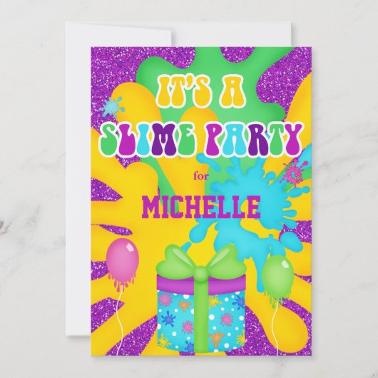 グリッタースライムカラフルバースデーパーティーの招待 招待状 (正面)