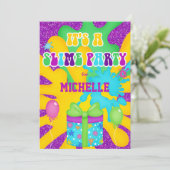 グリッタースライムカラフルバースデーパーティーの招待 招待状 (スタンド正面)