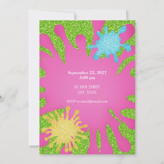グリッタースライムカラフルバースデーパーティーの招待 招待状 (裏面)