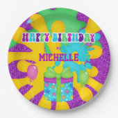 グリッタースライムカラフルバースデーパーティー ペーパープレート (正面)