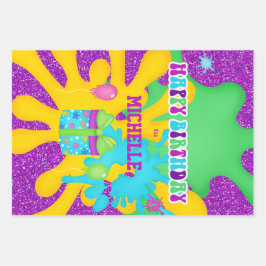 グリッタースライムカラフル誕生日包装紙 ラッピングペーパーシート