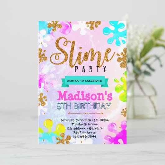 グリッタースライム誕生日の招待 招待状 (スタンド正面)