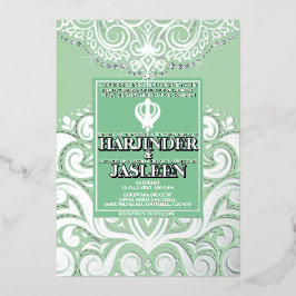 グリッターセージシルバー金ゴールドシーク・アナンド結婚・カラジ 箔招待状