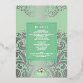 グリッターセージシルバー金ゴールドシーク・アナンド結婚・カラジ 箔招待状 (裏面)