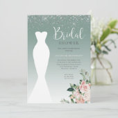 グリッターセージ結婚グリーンズドレスブライダルシャワー 招待状 (スタンド正面)