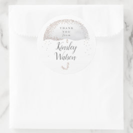 グリッターソフトグレーの水彩傘のベビーシャワー ラウンドシール