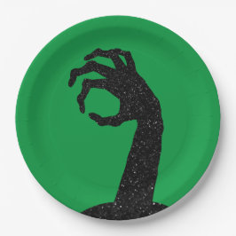 グリッターゾンビハンドハロウィーン ペーパープレート