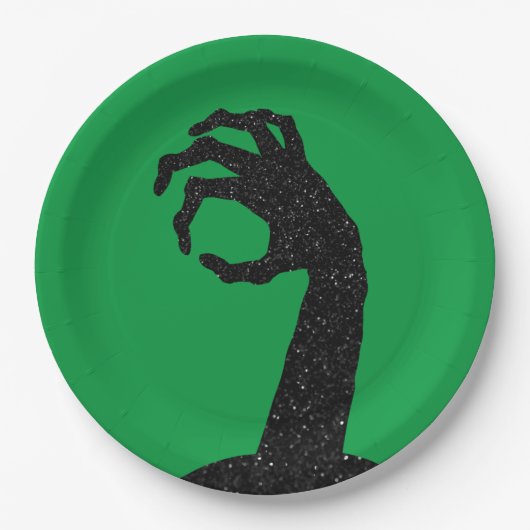 グリッターゾンビハンドハロウィーン ペーパープレート (正面)