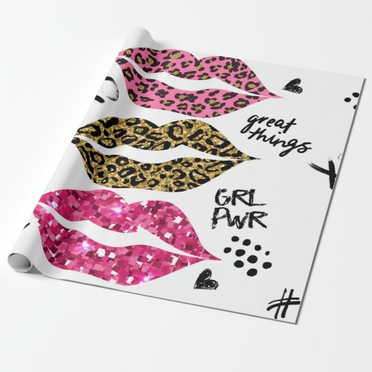 グリッタータイポグラフィプリント（唇パターン） ラッピングペーパー (アンロールド)