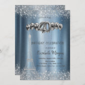 グリッタータワー紙吹雪バルーン青メタリック40th 招待状 (正面/裏面)