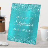 グリッターターコイズブルーフォイルSweet sixteen歓迎 台座サイン (インサイチュ)