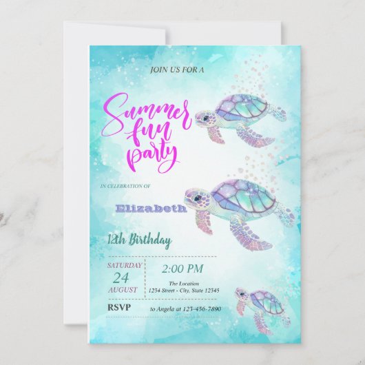 グリッタータートルシーサマーバースデーパーティー 招待状 (正面)