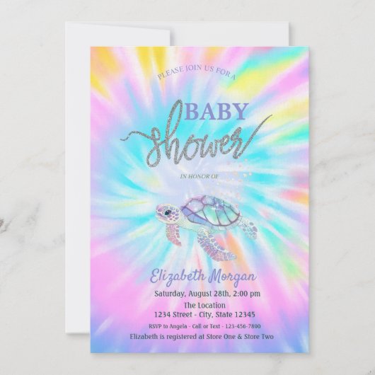 グリッタータートル絞り染めベビーシャワー 招待状 (正面)