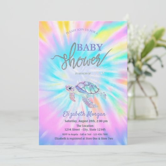 グリッタータートル絞り染めベビーシャワー 招待状 (スタンド正面)