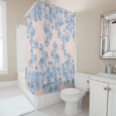 グリッターダスティブルーフローラエレガントバラ シャワーカーテン (インサイチュ)